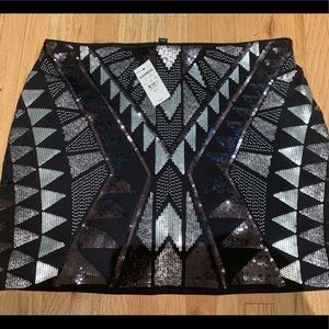 NWT S Black & Silver Sequin Beaded Mini Skirt